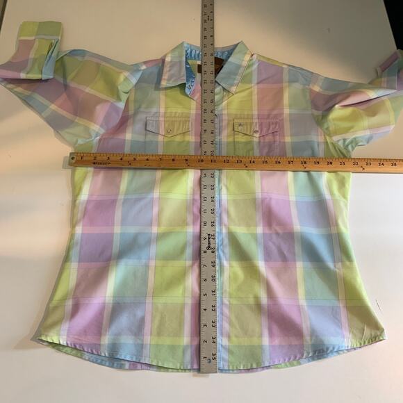 Aura Wrangler Shirt Womens M Medium Pastel Pearl Snap Buttons Western Flip Cuff - Picture 7 of 11